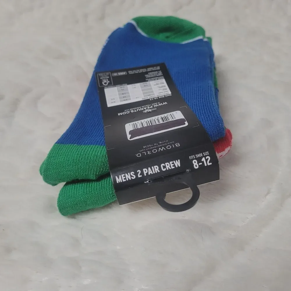 Bioworld Peanuts Snoopy Christmas Crew Socks 2 Pair Mens Sock Size 10-12 New
